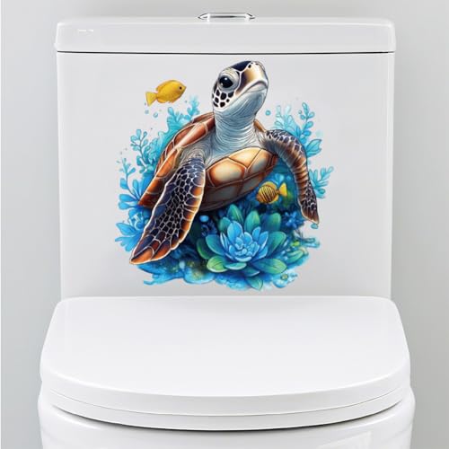 Turtle Toilet Seat Lid Sticker - Self-Adhesive Ocean Decor 11.8 x 11.2 Inch