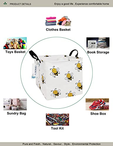 ONOEV Square Bumblebee Kids Nursery Storage Basket - Waterproof Cotton Canvas, Collapsible Toy & Clothes Organizer, 12.6x12.6 inches