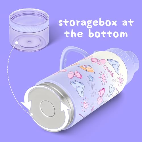 GOPPUS 17oz Insulated Water Bottle with Storage - Purple Bow, Leakproof Gym Hydration