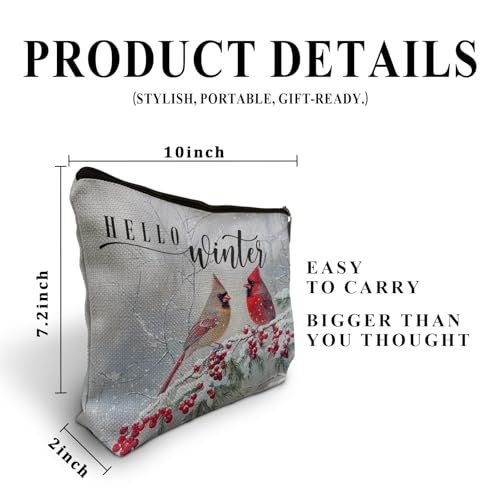 Christmas Cardinal Bird Makeup Bag Waterproof Travel Pouch