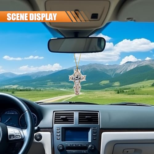 Deer & Cross Acrylic Car Rear View Mirror Ornament