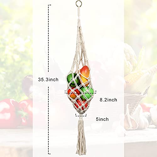 Hanging Fruit Basket Set - Boho Cotton Rope Kitchen Decor