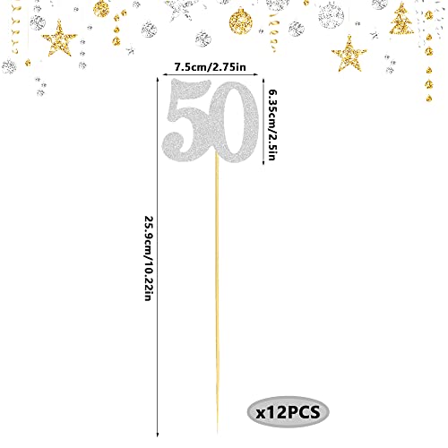 50th Birthday Centerpiece Sticks - 12 Pack Glitter Number 50