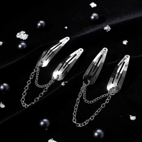 Czhotg 4Pcs Silver Metal Snap Hair Clips with Chain Cross & Heart Pendants