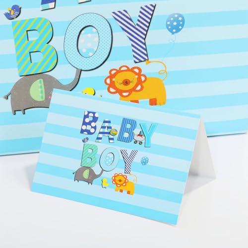 Large 13" Baby Boy Gift Bag with Card & Tissue Paper - Cartoon Design