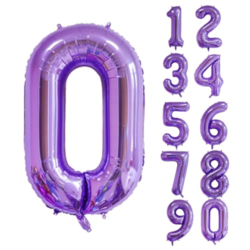 40 Inch Purple Number 0 Foil Balloon for Birthday & Wedding Celebrations