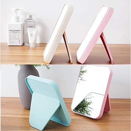 Coobbar Beige Foldable Makeup Mirror with Adjustable Stand