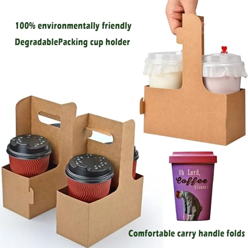 20 Pack Kraft Paper Drink Carrier - 2-Cup Disposable To-Go Holder