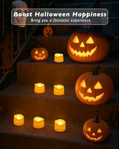 Raycare 24 Pack Battery Operated Tea Lights - Flickering Amber Glow