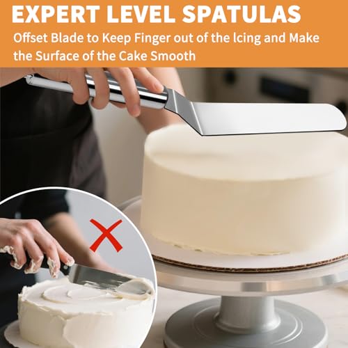 2-Piece Stainless Steel Offset Spatula Set - 6 Inch & 8 Inch Cake Frosting