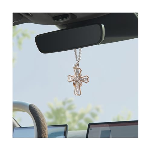 Zpana Bling Crystal Rhinestone Cross Car Rearview Mirror Ornament