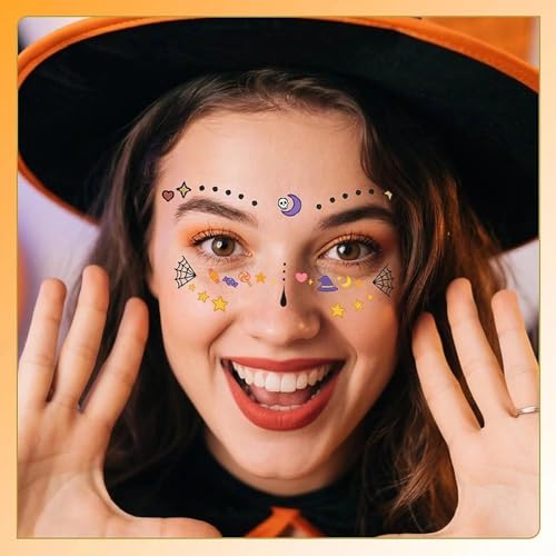 Ancnoz Cute Face Temporary Tattoos Halloween Makeup Stickers 4Pcs