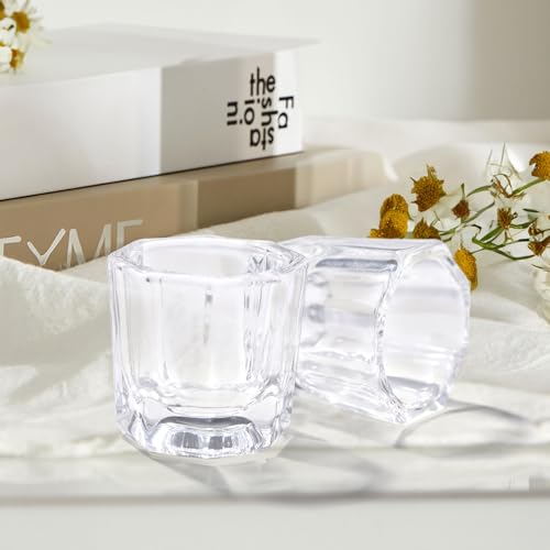 KAZIPOP 2Pcs Clear Glass Dappen Dish Cup for Acrylic Nail Monomer Liquid