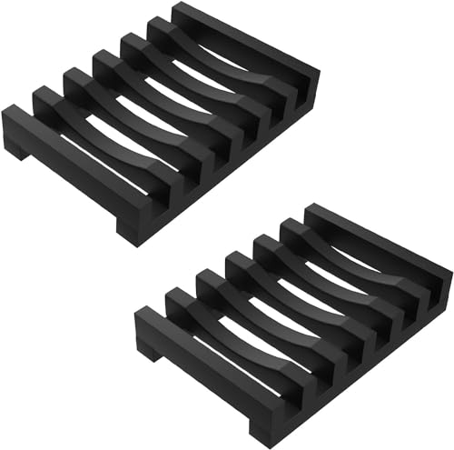 Topsky 2-Pack Silicone Soap Dish - Non-Slip Self-Draining Soap Saver (Black)