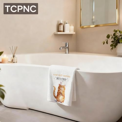 Cute Orange Cat Hand Towel - Decorative Bathroom Towel 16x24
