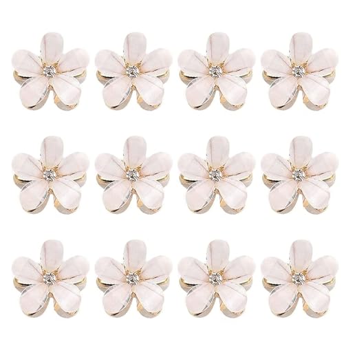 ASVNRES Mini White Rhinestone Flower Hair Claw Clips 10-Pack