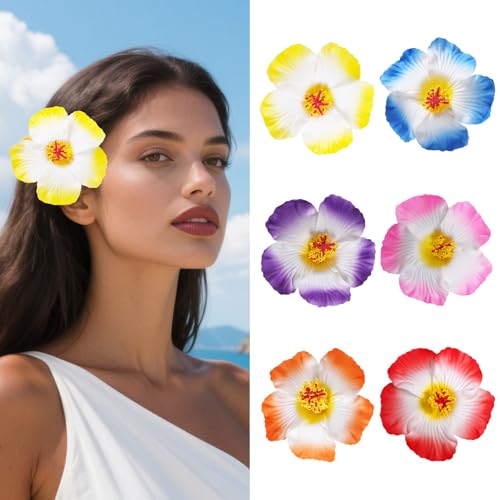 6 Pcs Hawaiian Flower Hair Clips 3.5 Inch Tropical Plumeria Barrettes