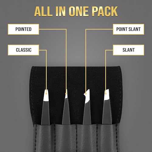 SILVEXA 4-in-1 Stainless Steel Precision Tweezers Set for Eyebrows and Ingrown Hair