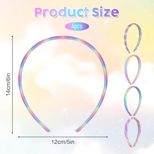 HJZHII 4Pcs Glitter Sequin Rainbow Headbands for Girls Non-Slip Hair Bands
