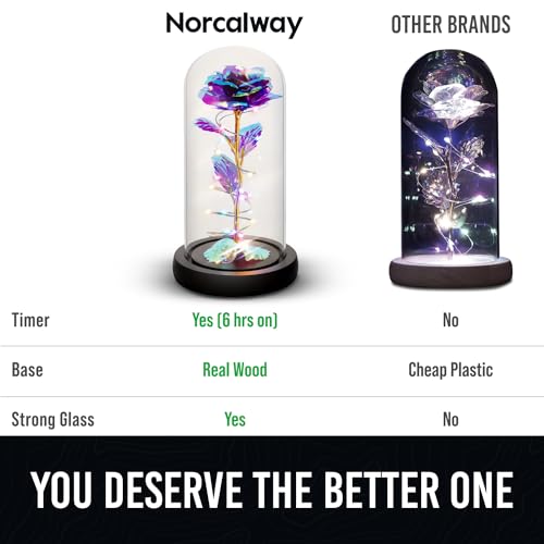 Purple Galaxy Rose with LED Lights & Timer - Glass Eternal Rose Gift for Women