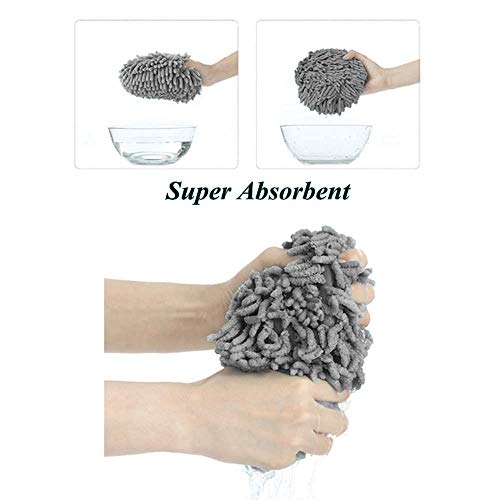 Fuzzy Ball Hand Towel Set - 2 Grey Chenille Quick Dry Towels
