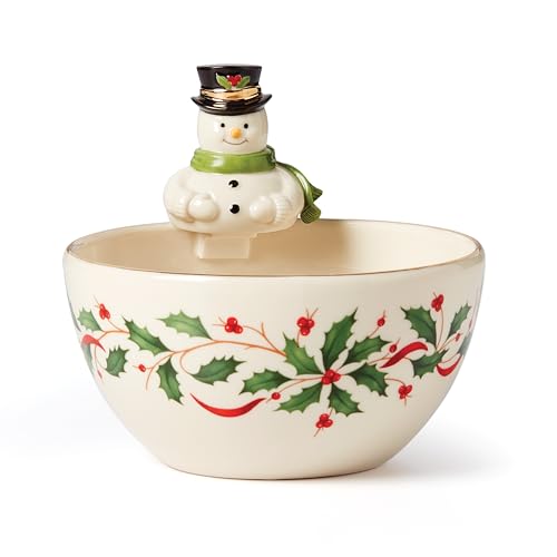 Lenox Holiday Snowman Christmas Candy Bowl - Porcelain Decor, Snowman Variation