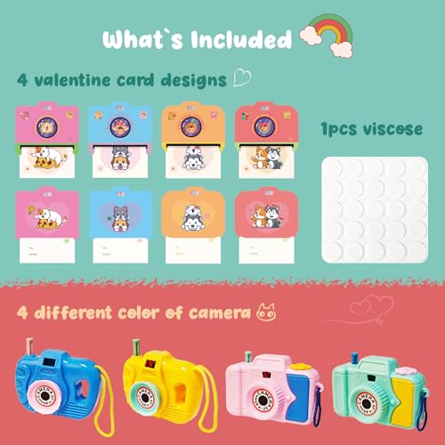 DG-Direct 24 Pack Valentine Mini Camera Toys for Kids, Cute Viewfinder Toys with Valentine Cards for Kids Classroom, Valentines Day Gifts for Kids School Party Favors