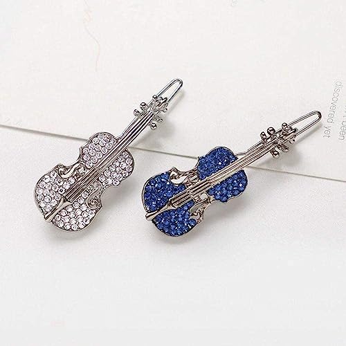 Crystal Rhinestone Violin Hair Barrette - Elegant Musical Hair Clip