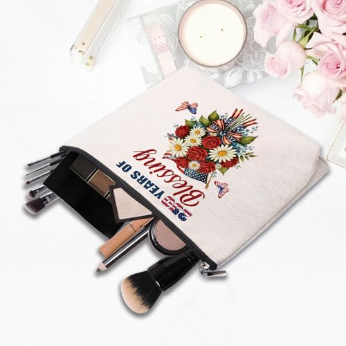 American 250th Anniversary Floral Makeup Bag Canvas Cosmetic Pouch