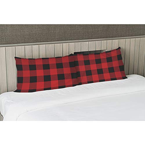EKOBLA Buffalo Plaid Throw Pillow Cover 20x30 Inch, Red & Black Lumbar Case