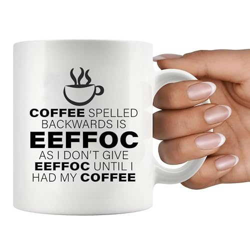 Panvola 11oz White Coffee Lover Mug - Backward Spelled Coffee Design