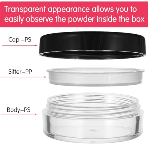 Jxiwfvl 4 PCS Empty Loose Powder Containers 10ml Refillable Travel Makeup Compact with Sifter