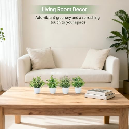 Mkono 4-Pack Mini Artificial Potted Plants with White Frosted Planters