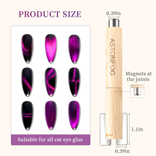 ASTONFOG 3-in-1 Cat Eye Nail Magnet Stick with Wooden Handle (4 Pack)