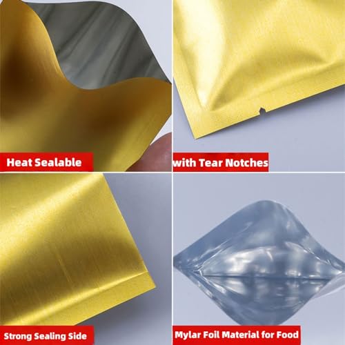 Gold Mylar Heat Sealable Sample Bags - 200 Pack (2.36x3.54 inch)