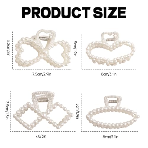 IVICOO Pearl Hair Claw Clips 4-Pack for Thin and Thick Hair Styling