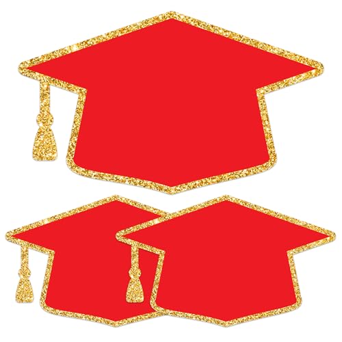 50PCS Red Gold Graduation Hat Cutouts for Decorations - 6x3.5in