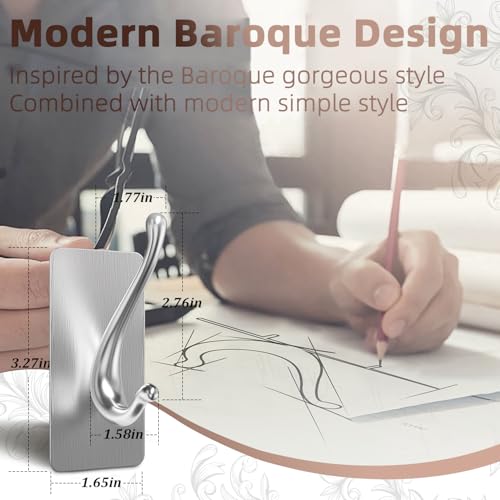 JCHOUS Adhesive Wall Hooks - Stainless Steel Towel & Utility Hooks for Bathroom, Kitchen, RV - 2 Pack
