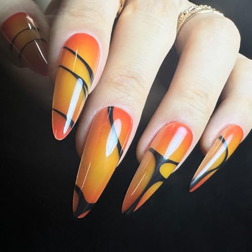 Redykat Extra Long Stiletto Press On Nails Orange Aura False Nails
