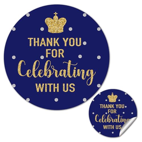 Royal Blue Little Prince Thank You Stickers - 50 Pack 2" Round