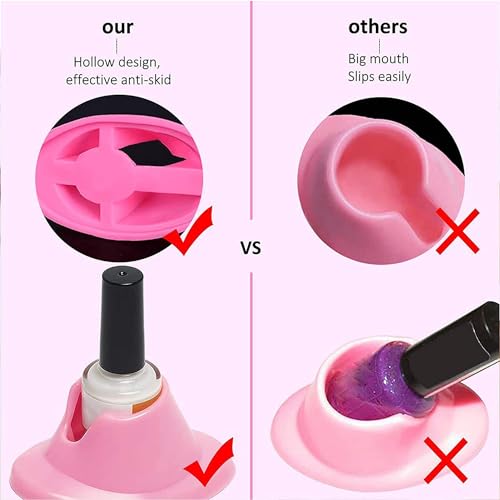 PurYupearl 2 Pcs Soft Rubber Nail Polish Bottle Holder Stand Anti-Spill Pink