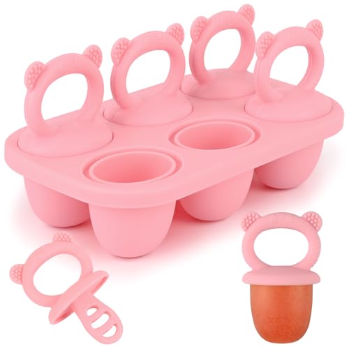 Sakolla 6-Cavity Silicone Baby Popsicle Mold - Mini Ice Pop Maker (Pink)