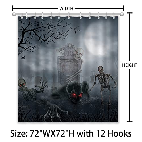 APROPHIC Halloween Shower Curtain Black2 - Ghost Skeleton Design, 72x72 inches, Waterproof Fabric with Hooks