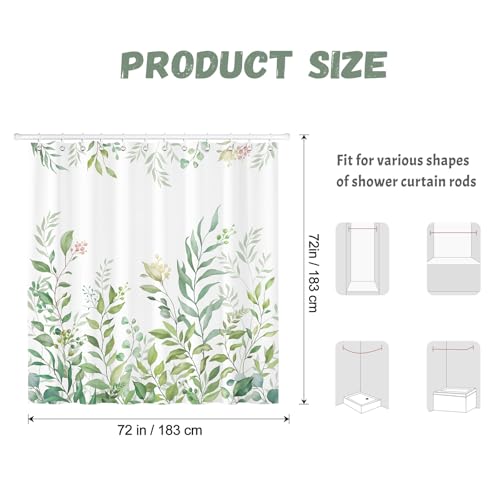 Sage Eucalyptus Leaves Shower Curtain with 12 Hooks - 72x72 inch