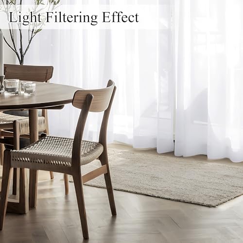 NICETOWN White Privacy Sheer Curtains 63 Inches Long Non-See-Through Semi Sheer Curtains Light Filtering Window Drapes for Kitchen Living Room 2 Panels Set, 42" W