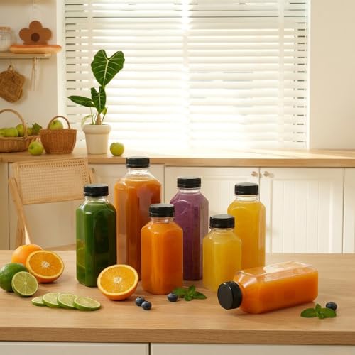 10 Pack 4oz Plastic Juice Bottles with Black Caps - YUYUDEHM