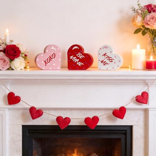 Wooden Heart Decorations - 3 Pcs Romantic Conversation Signs