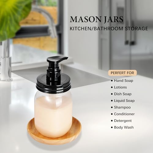 Amolliar 16oz Plastic Mason Jar Soap Dispenser Set - Black, 2 Pack