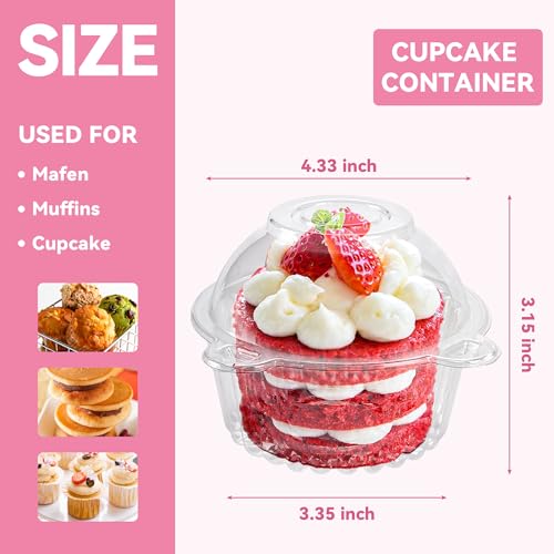 NPLUX 50 Pack Plastic Cupcake Containers with Deep Dome Design