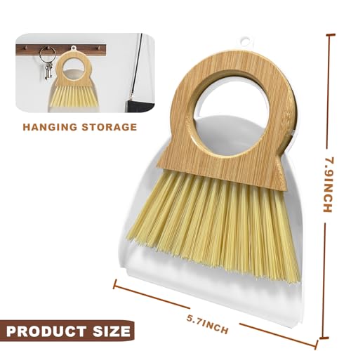 Xifando Mini Broom and Dustpan Set, Compact Bamboo Handle - White